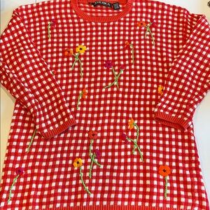 Perry Ellis - Vintage, Red Checkered Sweater, M